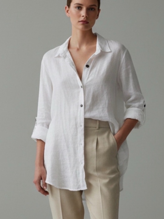 M Made In Italy Tops - Made in Italy 100% linen Classic White Linen Button-Up Shirt